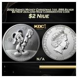 2020 Disney Mickey Christmas 1oz .999 Silver $2 Ne