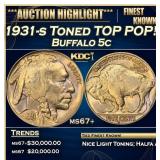 IC 1931-s Buffalo Nickel Toned TOP POP! 5c ms67+ S
