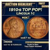 1910-s Lincoln Cent TOP POP! 1c ms67 rd SEGS
