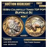 IC 1938-d Buffalo Nickel Colorfully Toned TOP POP!