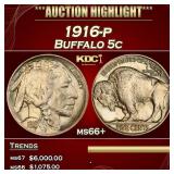 IC 1916-p Buffalo Nickel 5c ms66+ SEGS