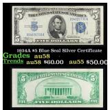 1934A $5 Blue Seal Silver Certificate Grades Choic