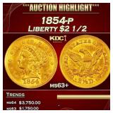 IC 1854-p Gold Liberty Quarter Eagle $2 1/2 ms63+