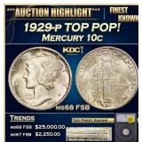 1929-p Mercury Dime TOP POP! 10c ms68 FSB SEGS