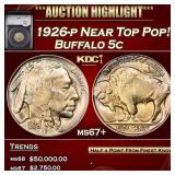 YC 1926-p Buffalo Nickel Near Top Pop! 5c ms67+ SE