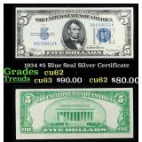 1934 $5 Blue Seal Silver Certificate Grades Select
