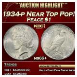 1934-p Peace Dollar Near Top Pop! $1 ms66+ SEGS