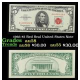 1963 $5 Red Seal United States Note Grades Choice
