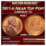 1911-d Lincoln Cent Near Top Pop! 1c ms66+ rd SEGS