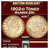 YC 1902-o Barber Quarter Toned 25c ms66+ SEGS