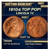 IC 1910-s Lincoln Cent TOP POP! 1c ms67 rb SEGS