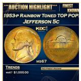IC 1953-p Jefferson Nickel Rainbow Toned TOP POP!