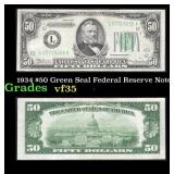 1934 $50 Green Seal Federal Reserve Note Grades vf