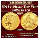 IC 1911-p Gold Indian Quarter Eagle Near Top Pop!