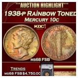 YC 1938-p Mercury Dime Rainbow Toned 10c ms68 FSB