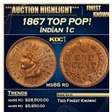 IC 1867 Indian Cent TOP POP! 1c ms66 rd SEGS