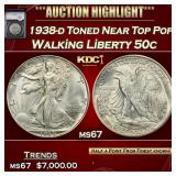 YC 1938-d Walking Liberty Half Dollar Toned Near T