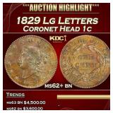 IC 1829 Lg Letters Coronet Head Large Cent 1c Sele