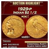 IC 1929-p Gold Indian Quarter Eagle $2 1/2 ms65+ S