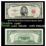 1953 $5 Red Seal United States Note Grades Select