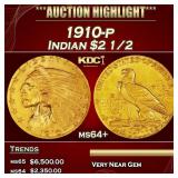 IC 1910-p Gold Indian Quarter Eagle $2 1/2 ms64+ S