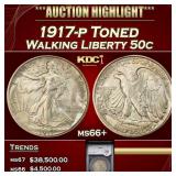 YC 1917-p Walking Liberty Half Dollar Toned 50c ms