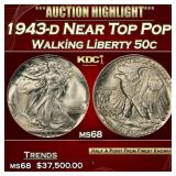 IC 1943-d Walking Liberty Half Dollar Near Top Pop