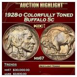 1928-d Buffalo Nickel Colorfully Toned 5c ms67 SEG