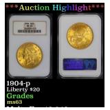 NGC 1904-p Gold Liberty Double Eagle $20 ms63 NGC