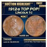 IC 1912-s Lincoln Cent TOP POP! 1c ms66 bn SEGS