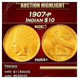 IC 1907-p Gold Indian Eagle $10 ms64+ SEGS