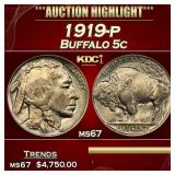 IC 1919-p Buffalo Nickel 5c ms67 SEGS