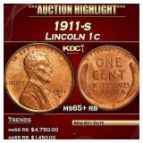 1911-s Lincoln Cent 1c ms65+ rb SEGS