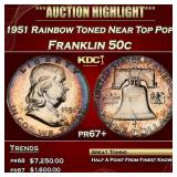 IC 1951 Proof Franklin Half Dollar Rainbow Toned N