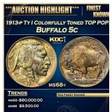 IC 1913-p Ty I Buffalo Nickel Colorfully Toned TOP