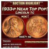 IC 1933-p Lincoln Cent Near Top Pop! 1c ms67+ rd S