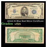 1934A $5 Blue Seal Silver Certificate Grades vf+