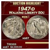 YC 1947-d Walking Liberty Half Dollar 50c ms67 SEG