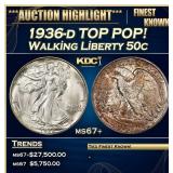 1936-d Walking Liberty Half Dollar TOP POP! 50c ms