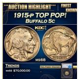 1915-p Buffalo Nickel TOP POP! 5c ms68 SEGS
