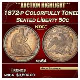1872-p Seated Half Dollar Colorfully Toned  50c ms