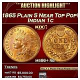 YC 1865 Plain 5 Indian Cent Near Top Pop! 1c ms66+