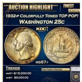 1932-p Washington Quarter Colorfully Toned TOP POP
