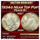 IC 1934-d Peace Dollar Near Top Pop! $1 ms66+ SEGS