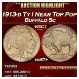 IC 1913-d Ty I Buffalo Nickel Near Top Pop! 5c ms6