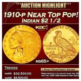IC 1910-p Gold Indian Quarter Eagle Near Top Pop!