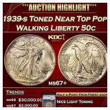 YC 1939-s Walking Liberty Half Dollar Toned Near T