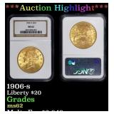 PCGS 1906-s Gold Liberty Double Eagle $20 ms62 PCG