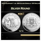 2024 Elephant 1 oz .999 Silver Somalia 100 Shillin