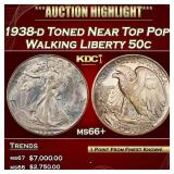 IC 1938-d Walking Liberty Half Dollar Toned Near T